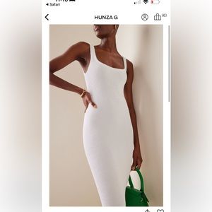 HUNZA G Seersucker midi tank dress white